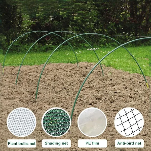 A garden hoop system setup over a garden bed.