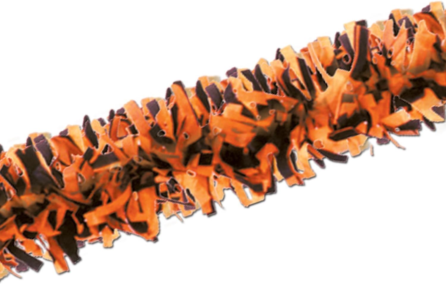 Orange and black tissue paper festooning garland for vintage Halloween decorating.