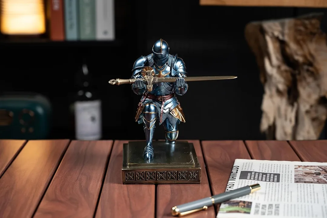 Medieval Knight Pen Holder on a desk.