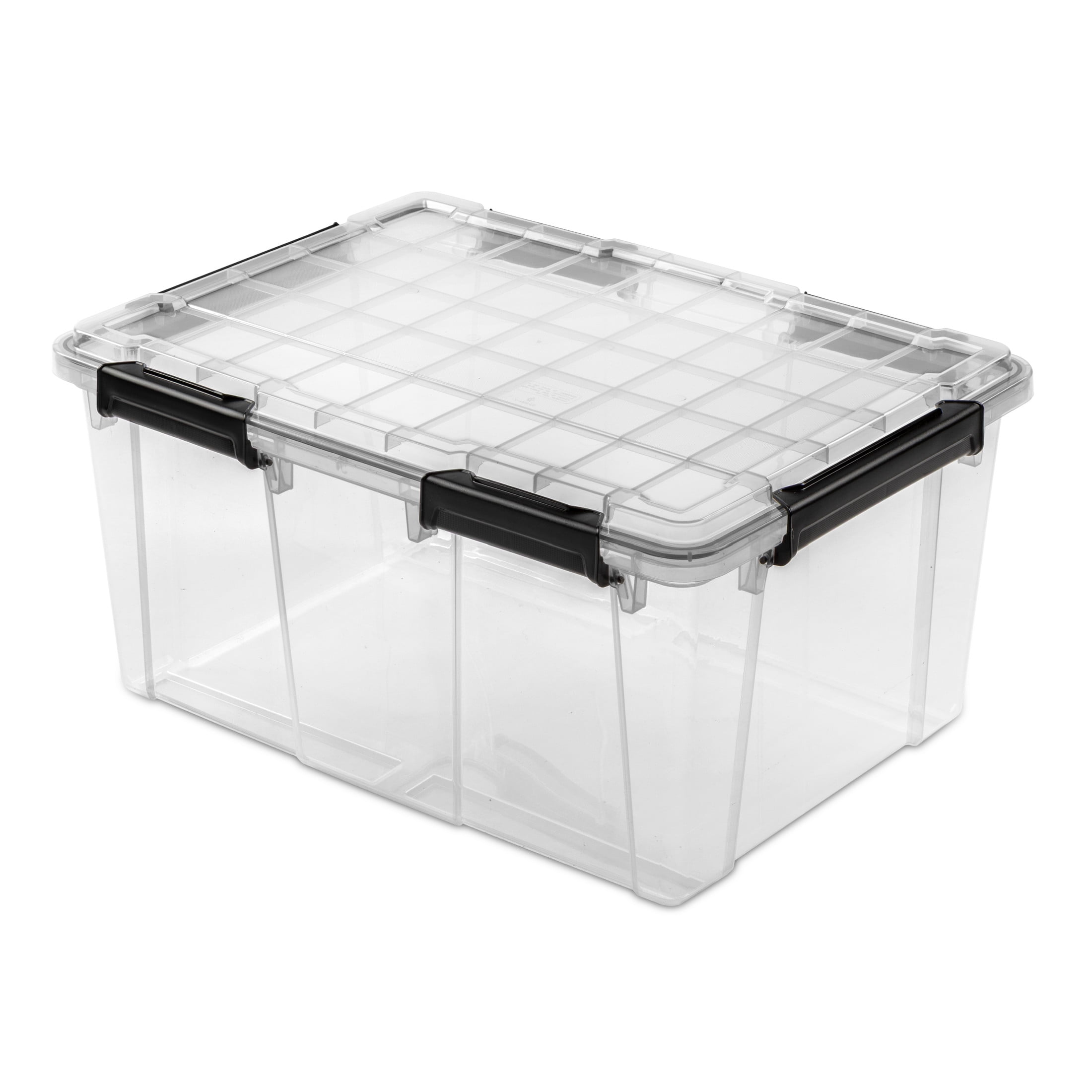 A Sterilite tote on a white background.