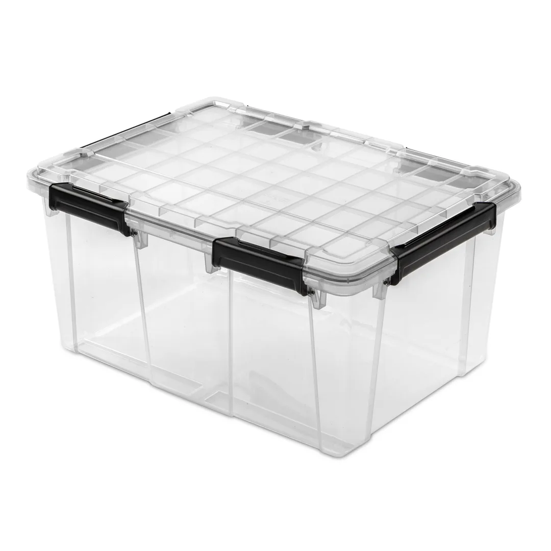 A Sterilite tote on a white background.