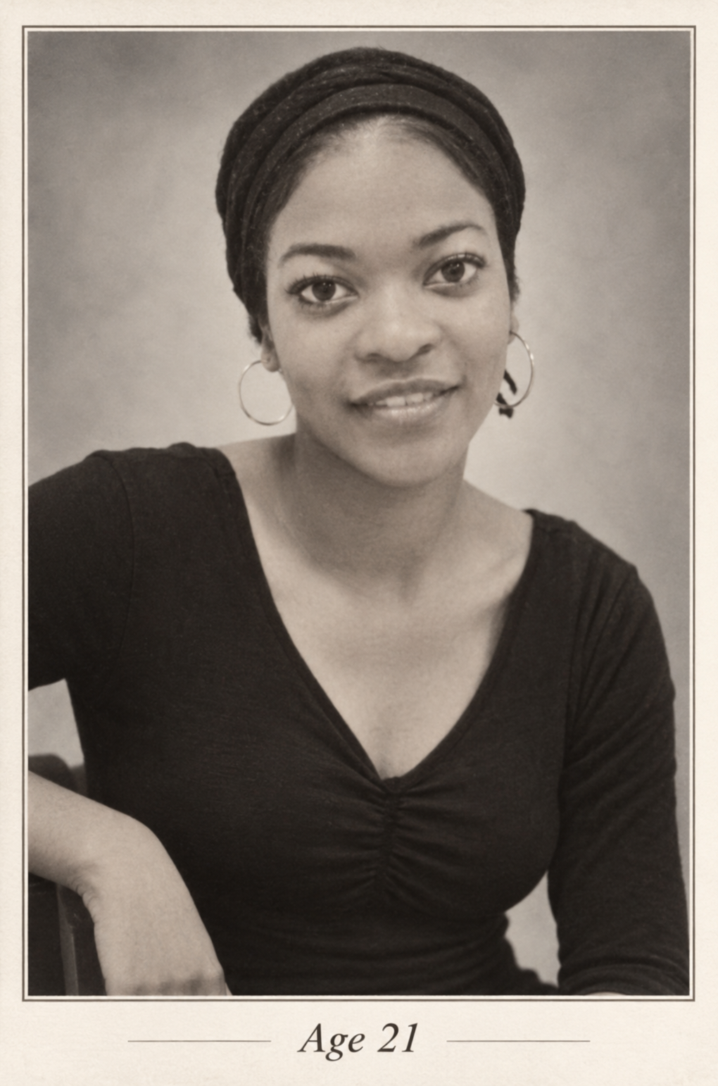 Vintage portrait of Jennifer, labeled Age 21