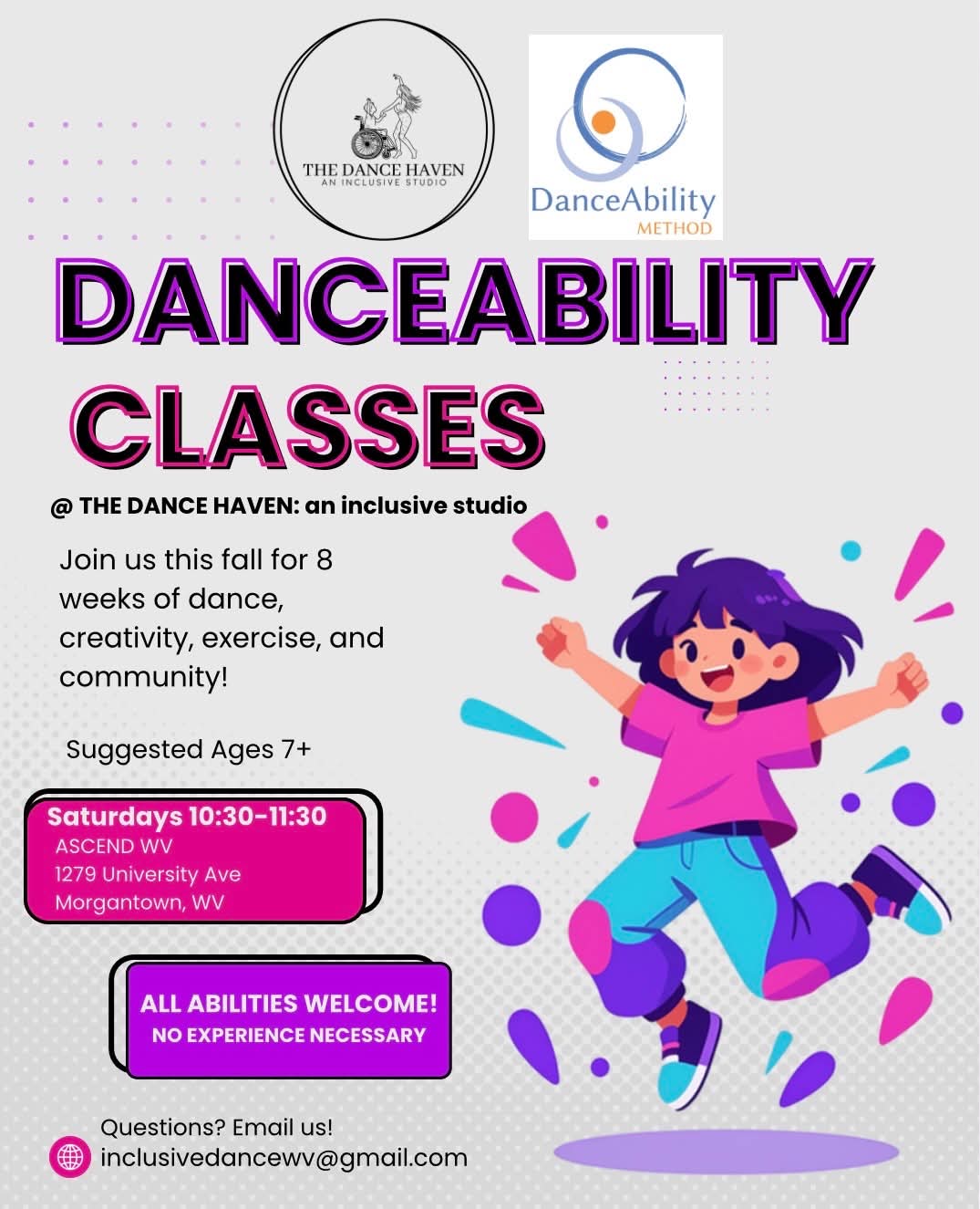 Flyer for Creative Movement dance class at Ascend WV