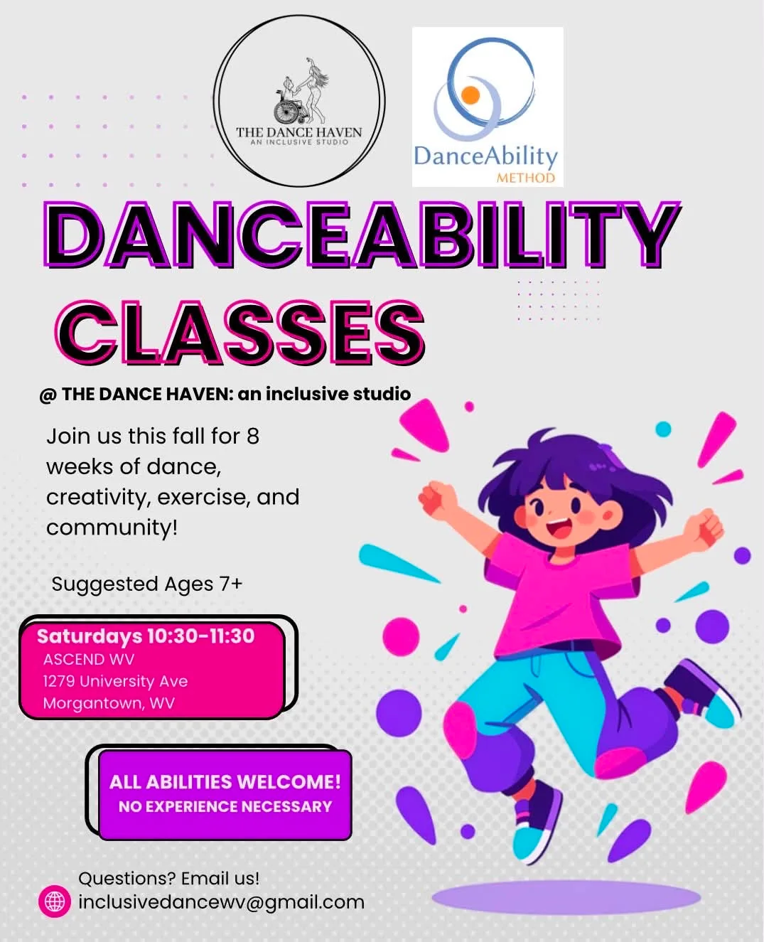 Flyer for Creative Movement dance class at Ascend WV