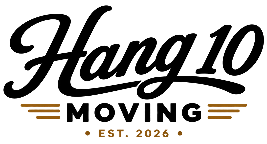 a logotype that says: Hang 10 Moving EST. 2026