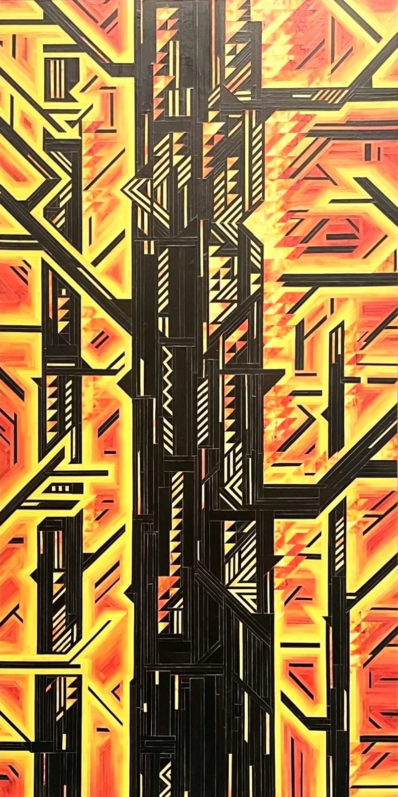 Close up of collage depicting burning forest