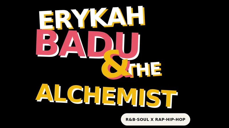 erykah bady and the alchemist typographic graphic in pink and gold