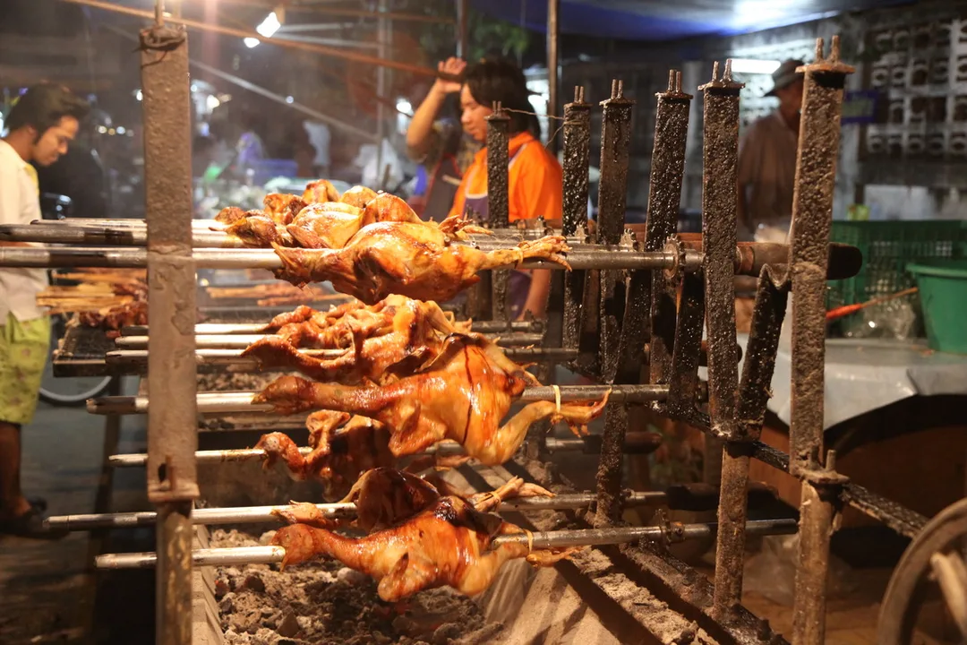 Grilled chicken in Nong Khai, Thailand