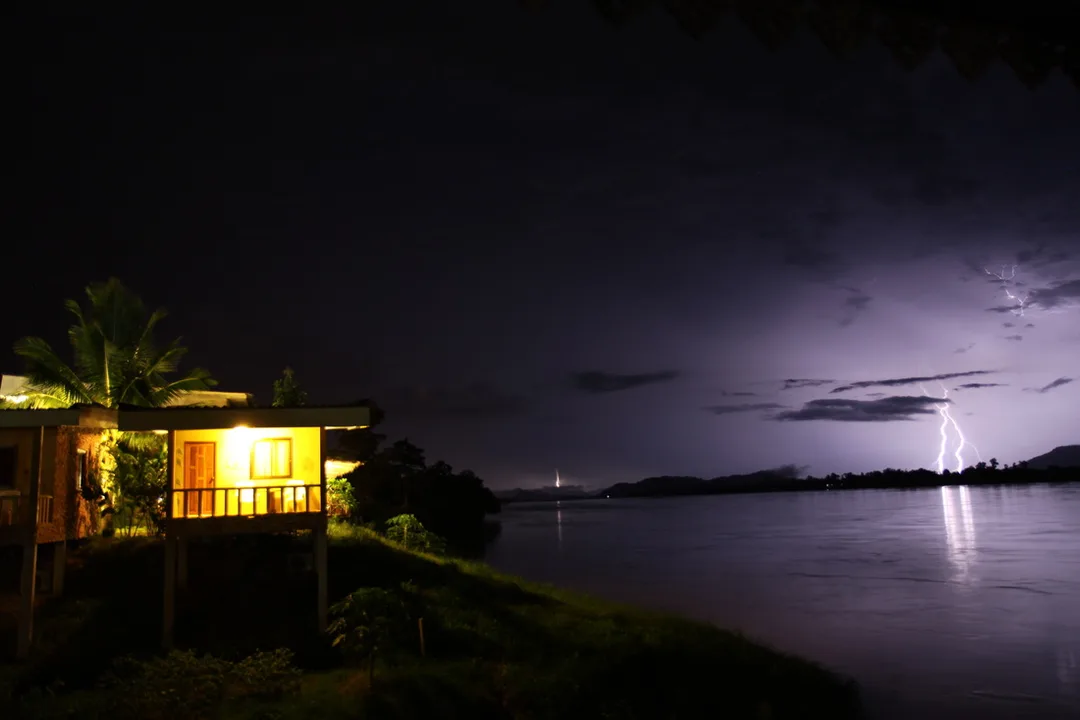 Thunderstorm over Mekong river Thailand