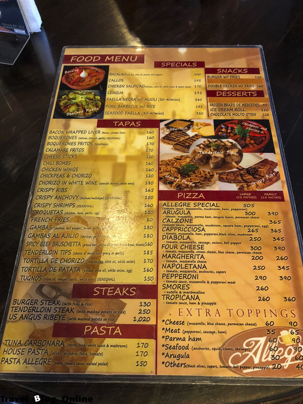 Allegre Bar, Menu, Dumaguete, Philippines, © travelblogonline.com
