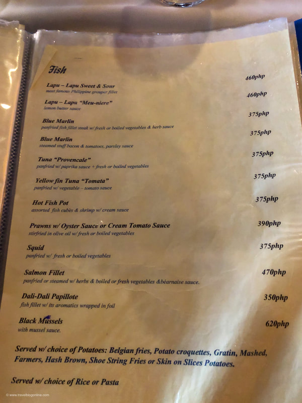 Linaw’s Pearl Restaurant, Danao, Bohol, Philippines, menu © www.travelblogonline.com