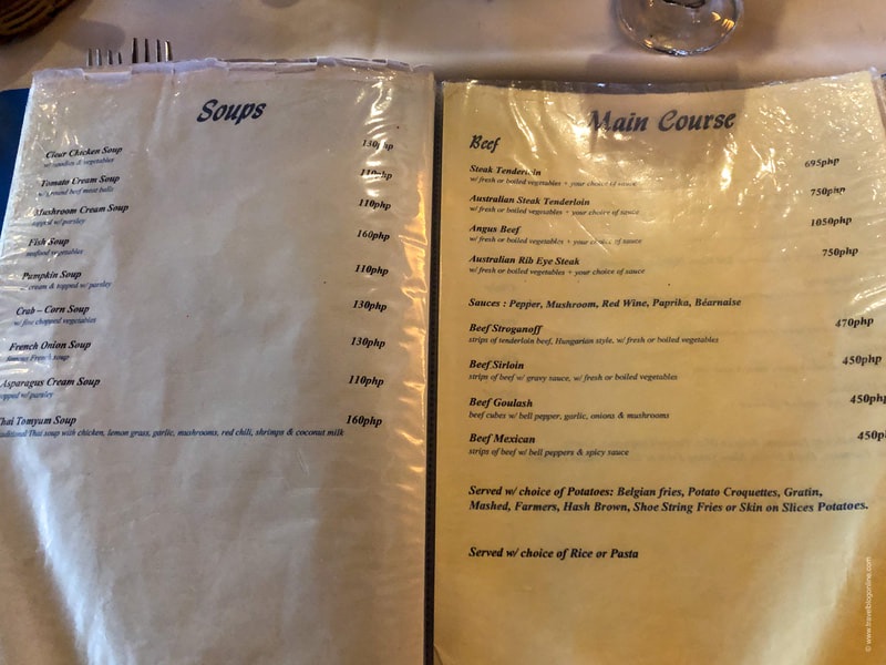 Linaw’s Pearl Restaurant, Danao, Bohol, Philippines, menu © www.travelblogonline.com