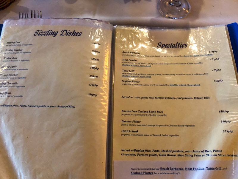Linaw’s Pearl Restaurant, Danao, Bohol, Philippines, menu © www.travelblogonline.com