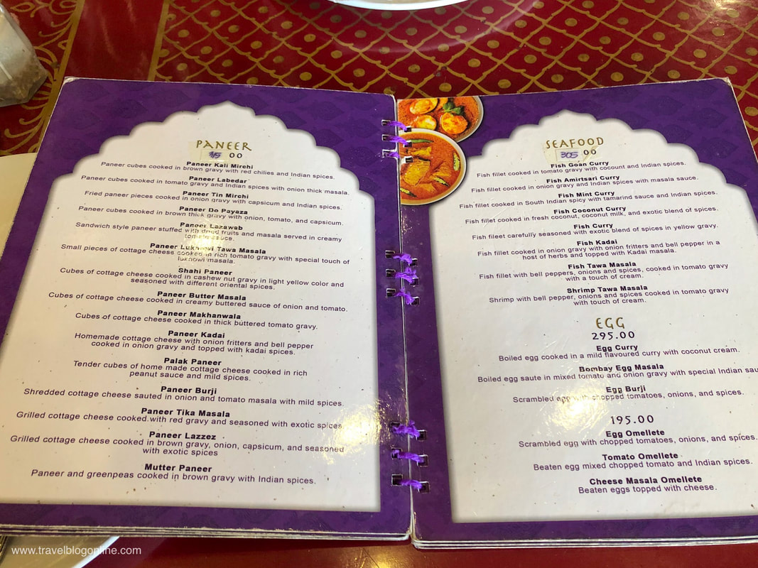New Bombay Indian Restaurant, Robinson Place Ermita, Manila, Philippines The menu © www.travelblogonline.com 