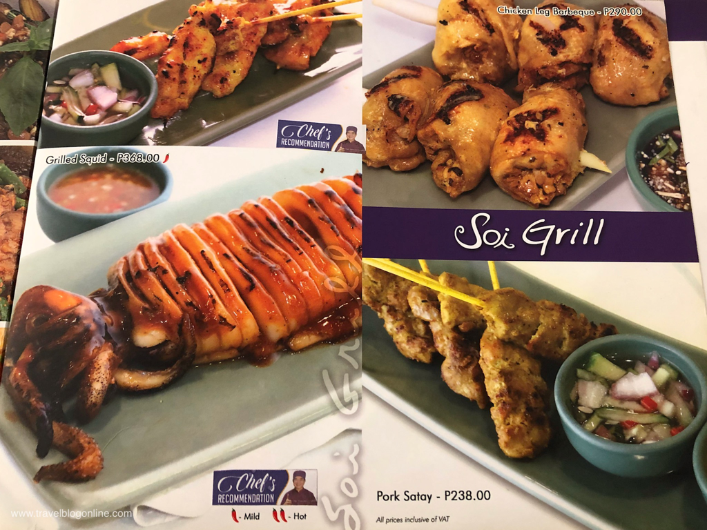 Soi Thai Restaurant, Robinsons Place, Ermita, Manila, Philippines, the menu