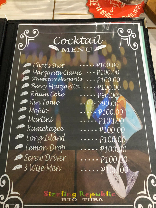 Sizzling Republic Restaurant, Rio Tuba, Palawan, Philippines © www.travelblogonline.com, cocktail menu