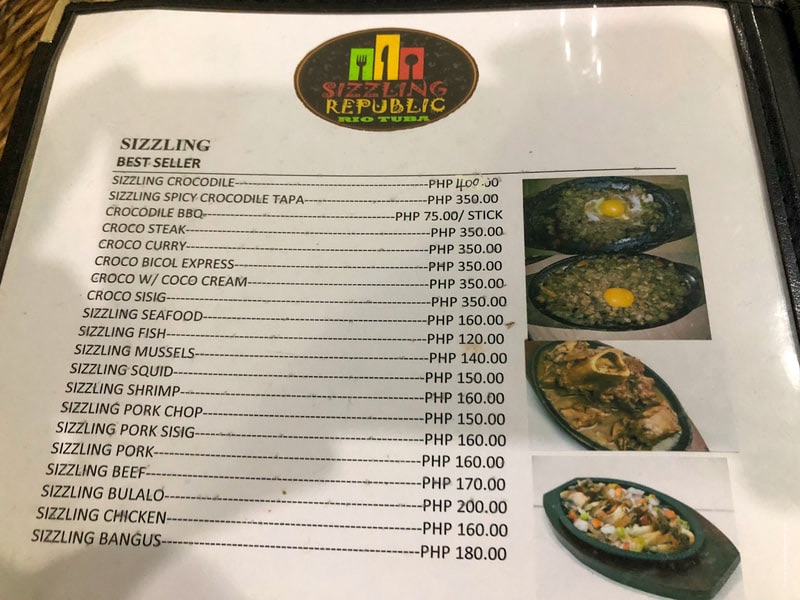 Sizzling Republic Restaurant, Rio Tuba, Palawan, Philippines © www.travelblogonline.com, sizzling menu