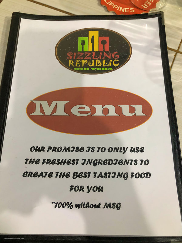 Sizzling Republic Restaurant, Rio Tuba, Palawan, Philippines © www.travelblogonline.com, menu