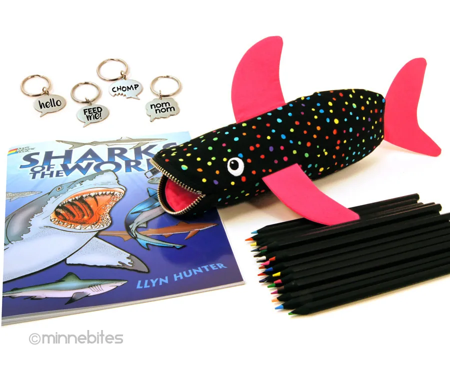 MinneBites Shark Bite pencil case and shark gift set