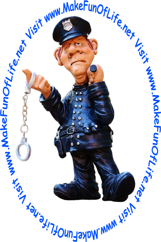 Picture of a police officer with a a pair of handcuffs and a baton.