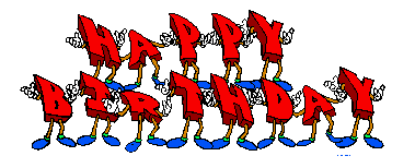 Picture of dancing letter characters spelling, 'Happy Birthday.'