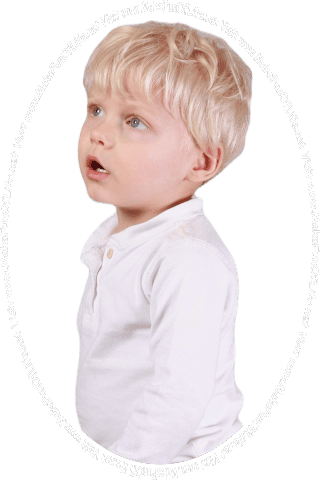 Picture of a young boy looking at the words and pictures on the website and the words, Visit www.MakeFunOfLife.net.
