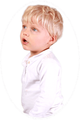 Picture of a young boy looking at the words and pictures on the website and the words, Visit www.MakeFunOfLife.net.