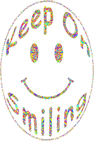 Picture of a cartoon smiley face, and the words, Keep On Smiling - Visit www.MakeFunOfLife.net.