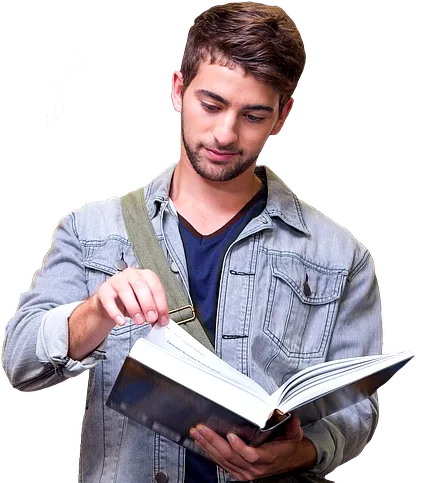 Picture of a man reading a book.