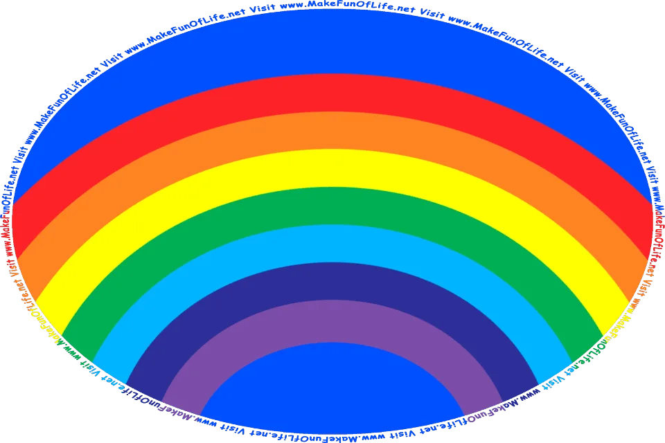 Illustration of a rainbow with seven colors, and the words, Visit www.MakeFunOfLife.net.