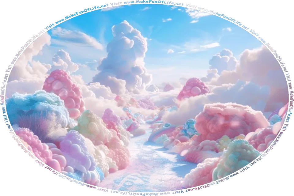 Picture of a pathway through the clouds, and the words, Visit www.MakeFunOfLife.net.