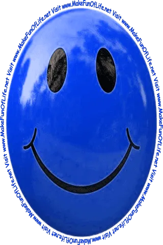 Picture of a lavender-pink smiley face and the words, 'Visit www.MakeFunOfLife.net.'