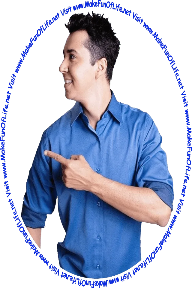 Picture of a grinning man pointing at the words and pictures on the website.