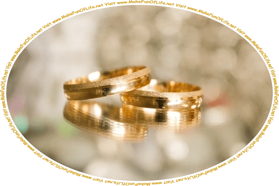 Picture of two gold wedding rings, and the words, ‘Visit www.MakeFunOfLife.net.’