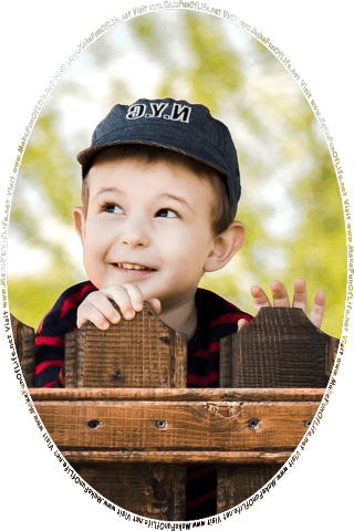 Picture of a boy looking over a wooden fence to see the words and pictures on the website, and the words, Visit www.MakeFunOfLife.net.