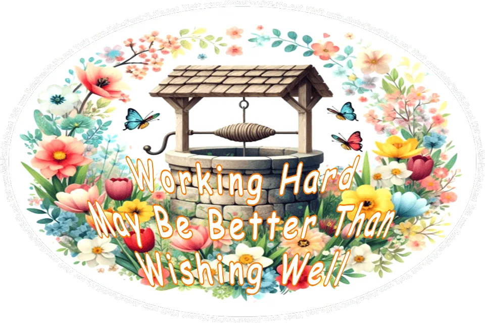Picture of a wishing well and the words, Working Hard May Be Better Than Wishing Well - Visit www.MakeFunOfLife.net.