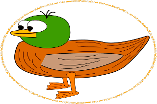 Picture of a cartoon duck looking at the words and pictures on the website, and the words, Visit www.MakeFunOfLife.net.