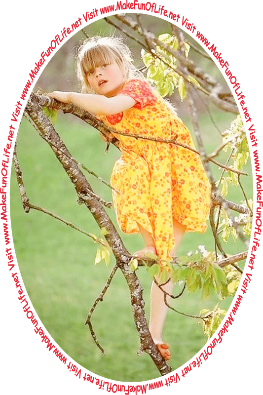 Picture of a girl climbing a tree and the words, 'Visit www.MakeFunOfLife.net.'