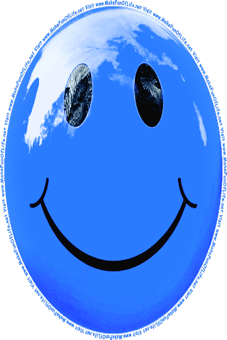 Picture of a blue 100 color cartoon smiley face, and the words, Visit www.MakeFunOfLife.net.