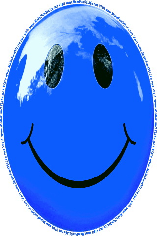 Picture of a blue 120 color cartoon smiley face, and the words, Visit www.MakeFunOfLife.net.