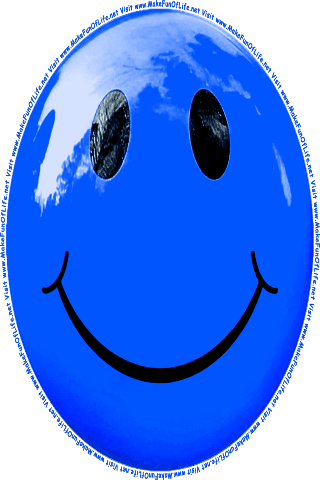 Picture of a blue 140 color cartoon smiley face, and the words, Visit www.MakeFunOfLife.net.