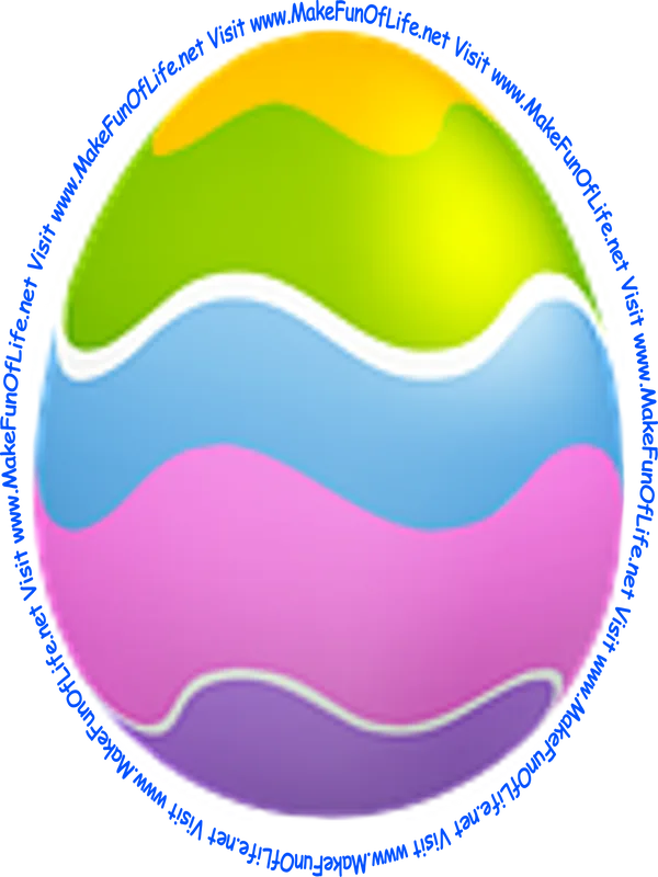 Picture of a decorated Easter egg with horizontal strips of yellow, green, white, blue, pink, and purple color.
