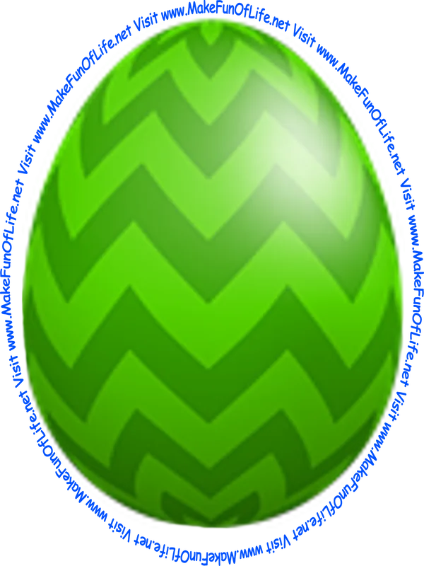 Picture of a decorated Easter egg with alternating dark green and light green zig-zag lines.