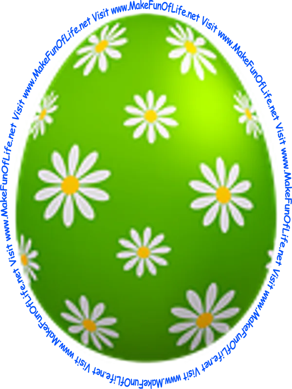 Picture of a decorated Easter egg with green color and white and yellow daisy flower blossoms.