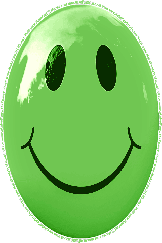 Picture of a green 260 color cartoon smiley face, and the words, Visit www.MakeFunOfLife.net.