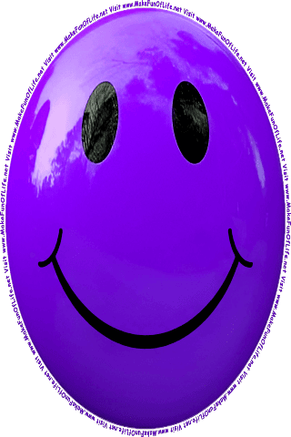 Picture of a purple 160lor] color cartoon smiley face, and the words, Visit www.MakeFunOfLife.net.