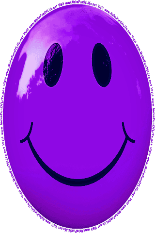 Picture of a purple 20 color cartoon smiley face, and the words, Visit www.MakeFunOfLife.net.