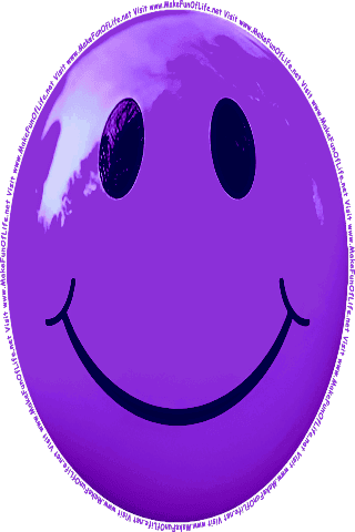 Picture of a purple 370 color cartoon smiley face, and the words, Visit www.MakeFunOfLife.net.
