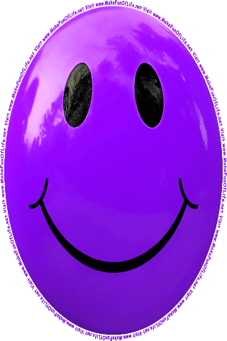 Picture of a purple 40 color cartoon smiley face, and the words, Visit www.MakeFunOfLife.net.