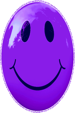 Picture of a purple 80 color cartoon smiley face, and the words, Visit www.MakeFunOfLife.net.